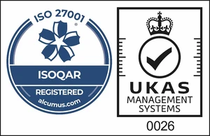 Certificado ISO 27001 de seguridad de la información, emitido por ISOQAR y acreditado por UKAS
